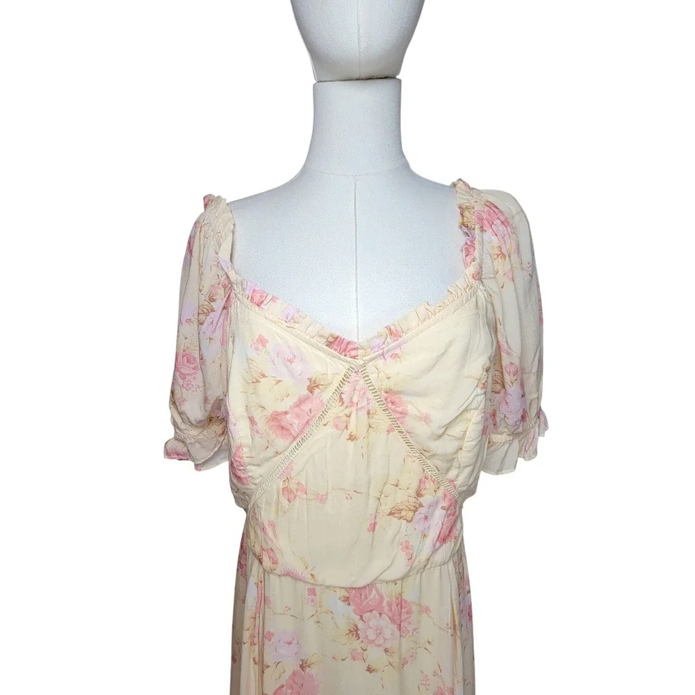 Ivy City Cassidy Yellow Floral Midi Dress L Cottagecore Romantic Kentucky Derby - Picture 4 of 8